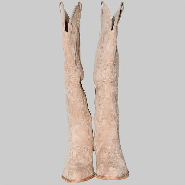 Damen Stiefel Beige Wildleder-Optik