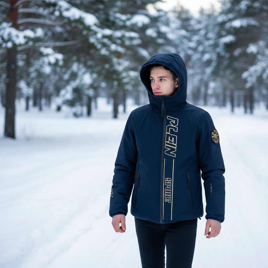 Plein Sport Herren Winterjacke Blau Größe 42 Kapuze