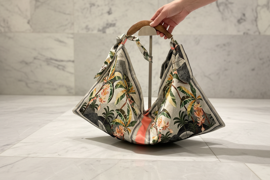 Foulardtasche Polyester Grau - Reißverschluss Holzhenkel