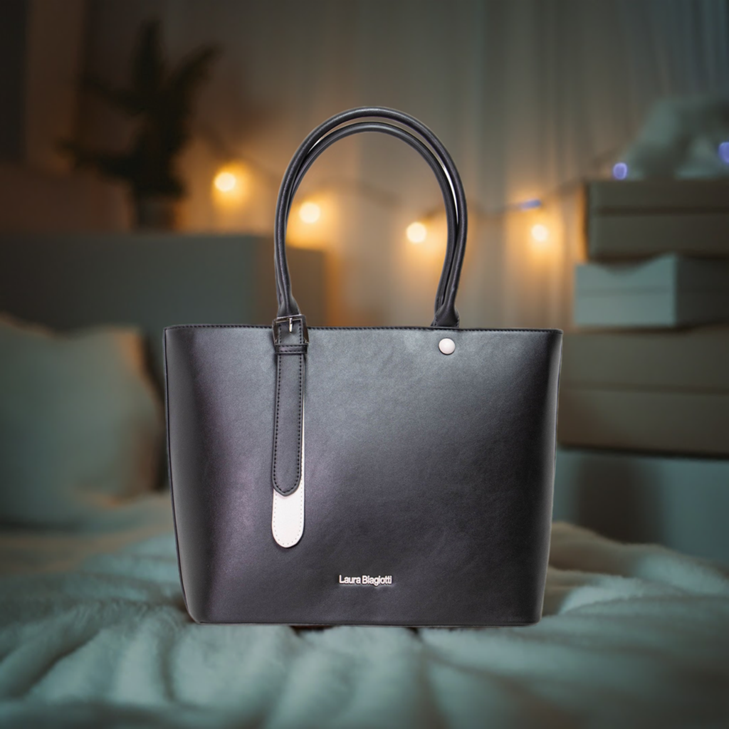 Damen Handtasche in Schwarz mit dekorativen Knopf