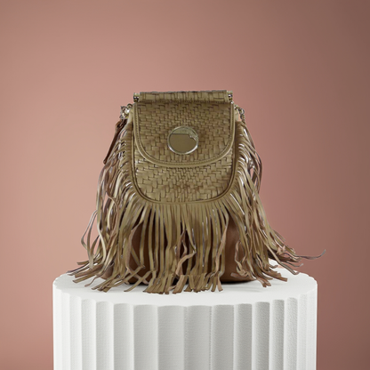 Bohemian chic: women's leather shoulder bag with fringes