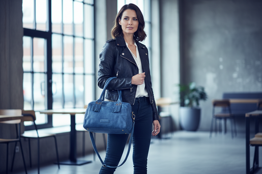 Bruno Banani leren handtas - blauw met studs als versiering