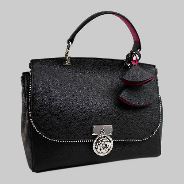 Black Genuine Leather Handbag Violet Velvet Lining