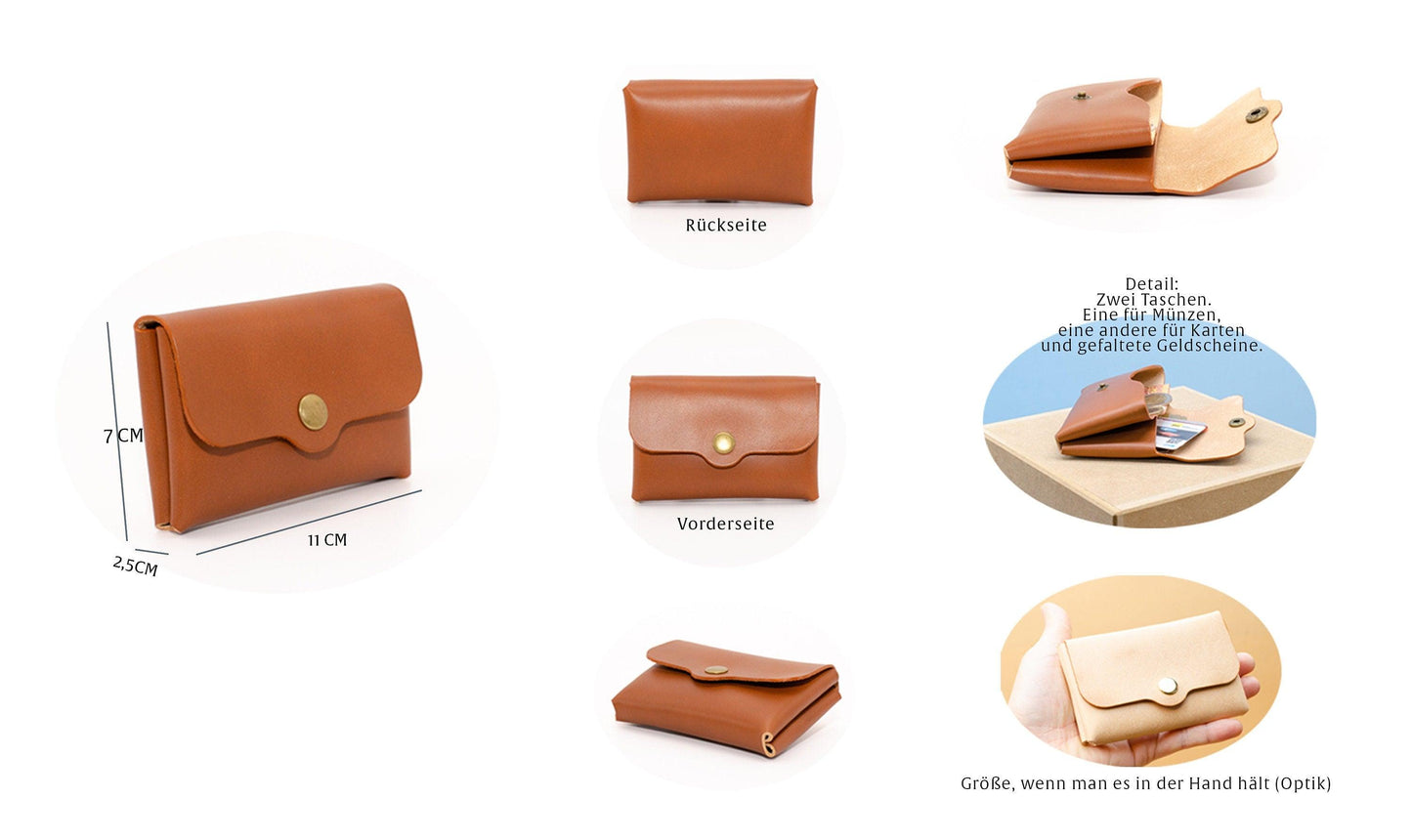 Minimalistischer Leder Geldbeutel Klein Damen Portemonnaie