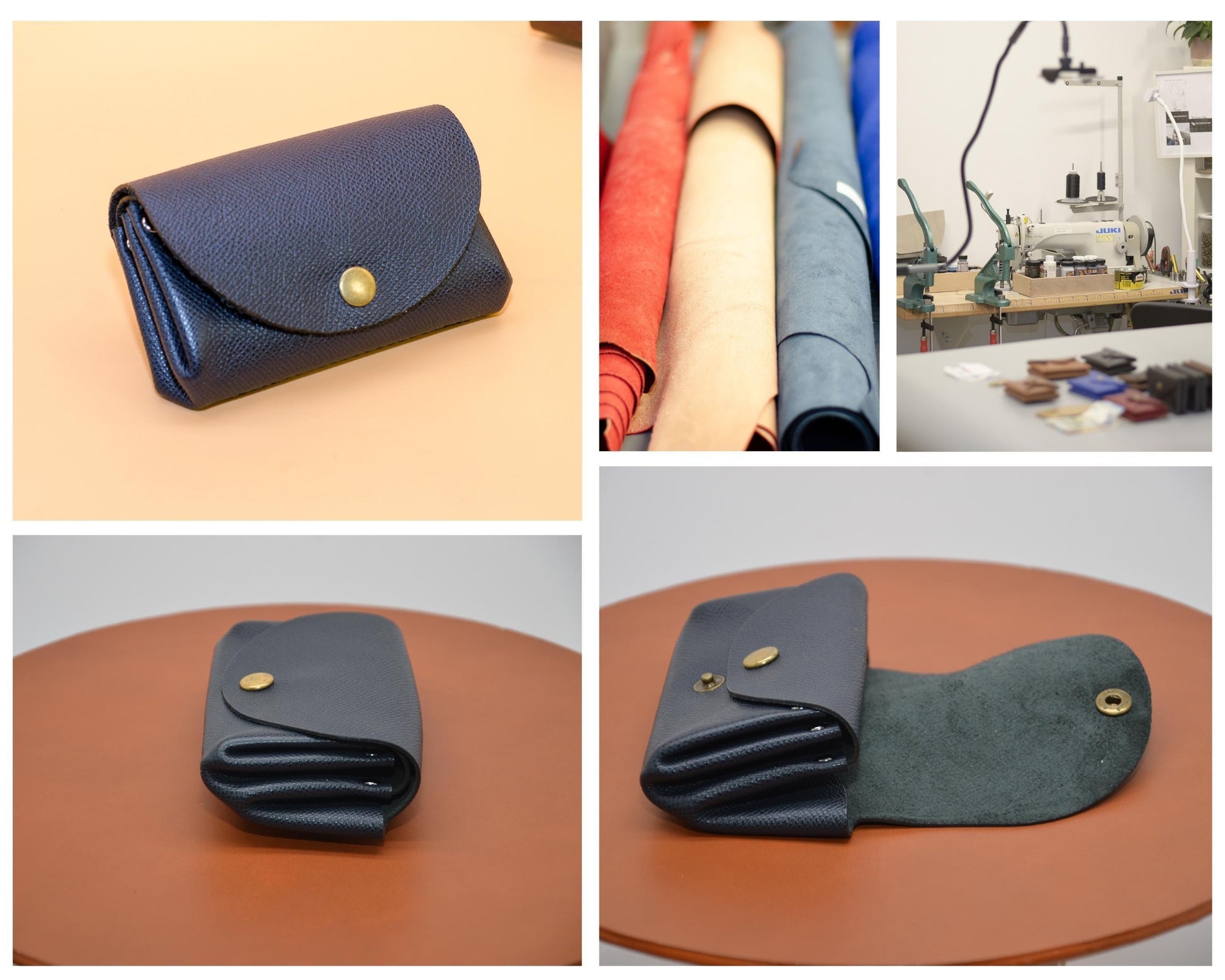 Geldbörse anthrazit Leder minimalistisch Damen Portemonnaie, geöffnet mit Kartenfächern Münzfach und Geldscheinfach