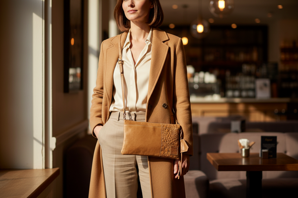 Legend Leather Shoulder Bag LESLIE - Croco Embossed in Brown