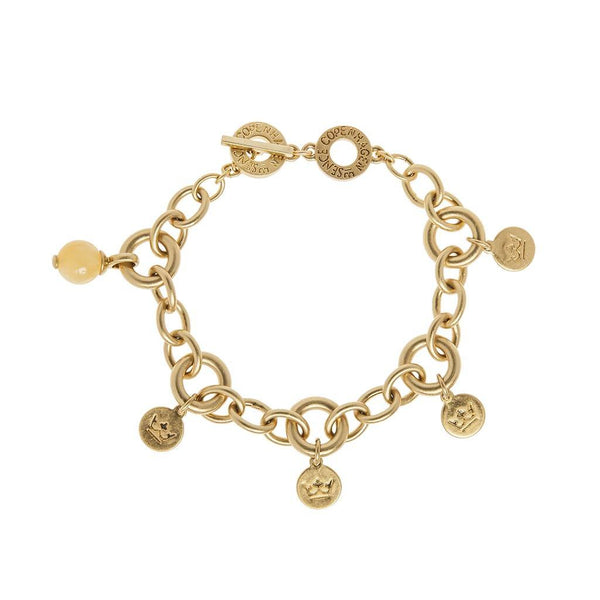 Armband Goldfarben – Schmuckstein & Münz-Anhänger, Knebelverschluss
