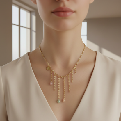 SENCE Copenhagen Damen Halskette Vergoldet Messing 3 Multicolor Steine