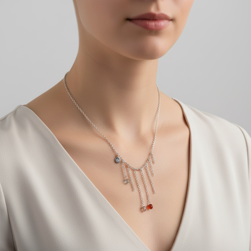 SENCE Copenhagen Damen Halskette Versilbert Messing 3 Multicolor Steine