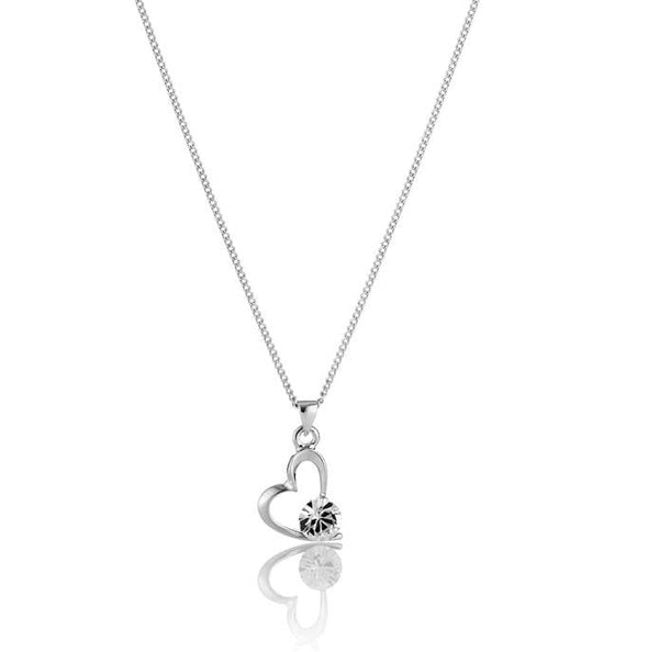 White Gold Heart Necklace – Swarovski Crystal, 44 cm
