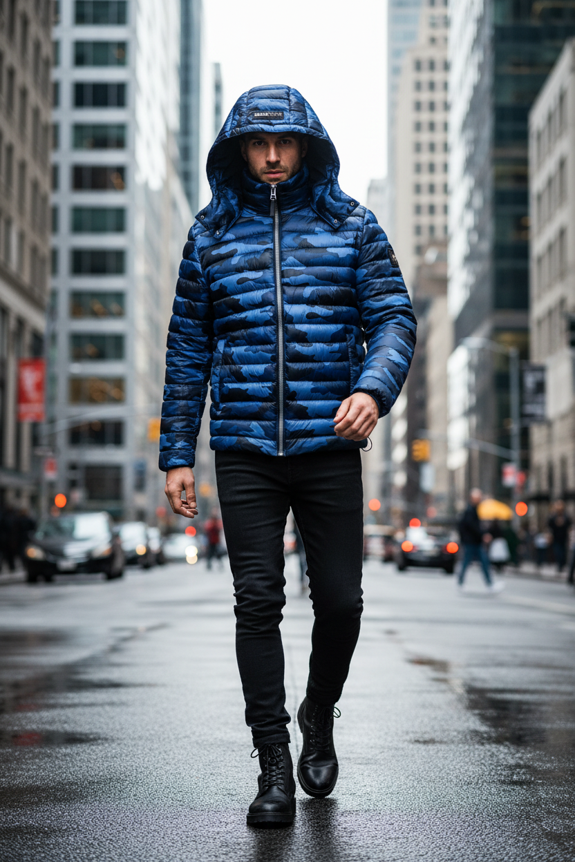 Plein Sport Herren Wechseljacke Polyester Blau - Kapuze & Logo