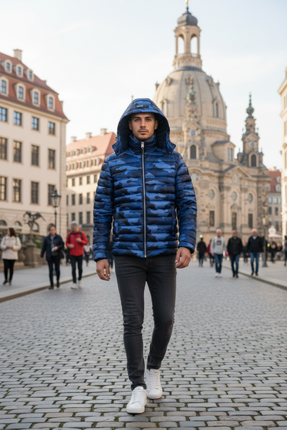 Plein Sport Herren Wechseljacke Polyester Blau - Kapuze & Logo