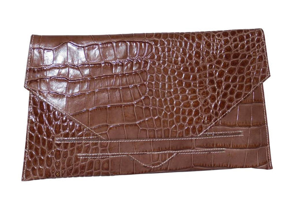 Made in Italia Leder Clutch VERONICA Taupe - Croco-Prägung 34x19x1cm