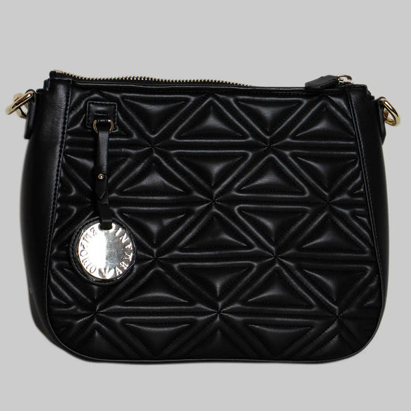 Shoulder Bag Faux Leather Black - Zigzag Pattern