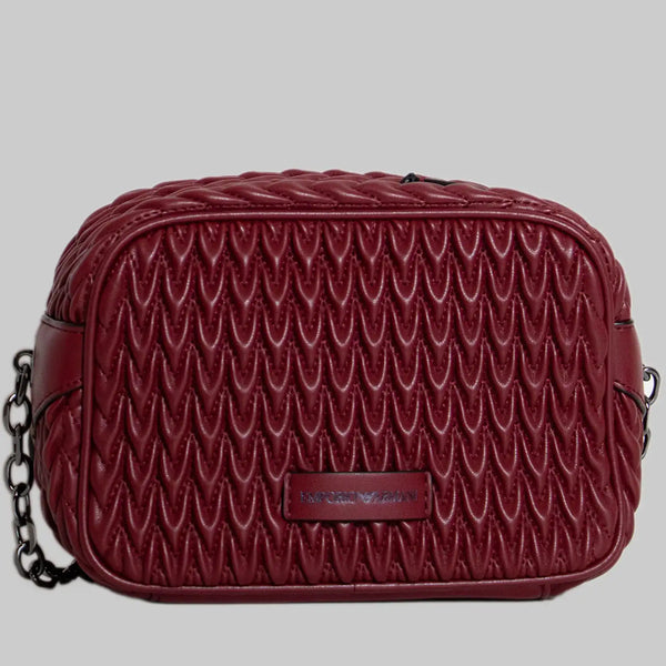 Faux Leather Crossbody Bag Bordeaux - Herringbone Pattern